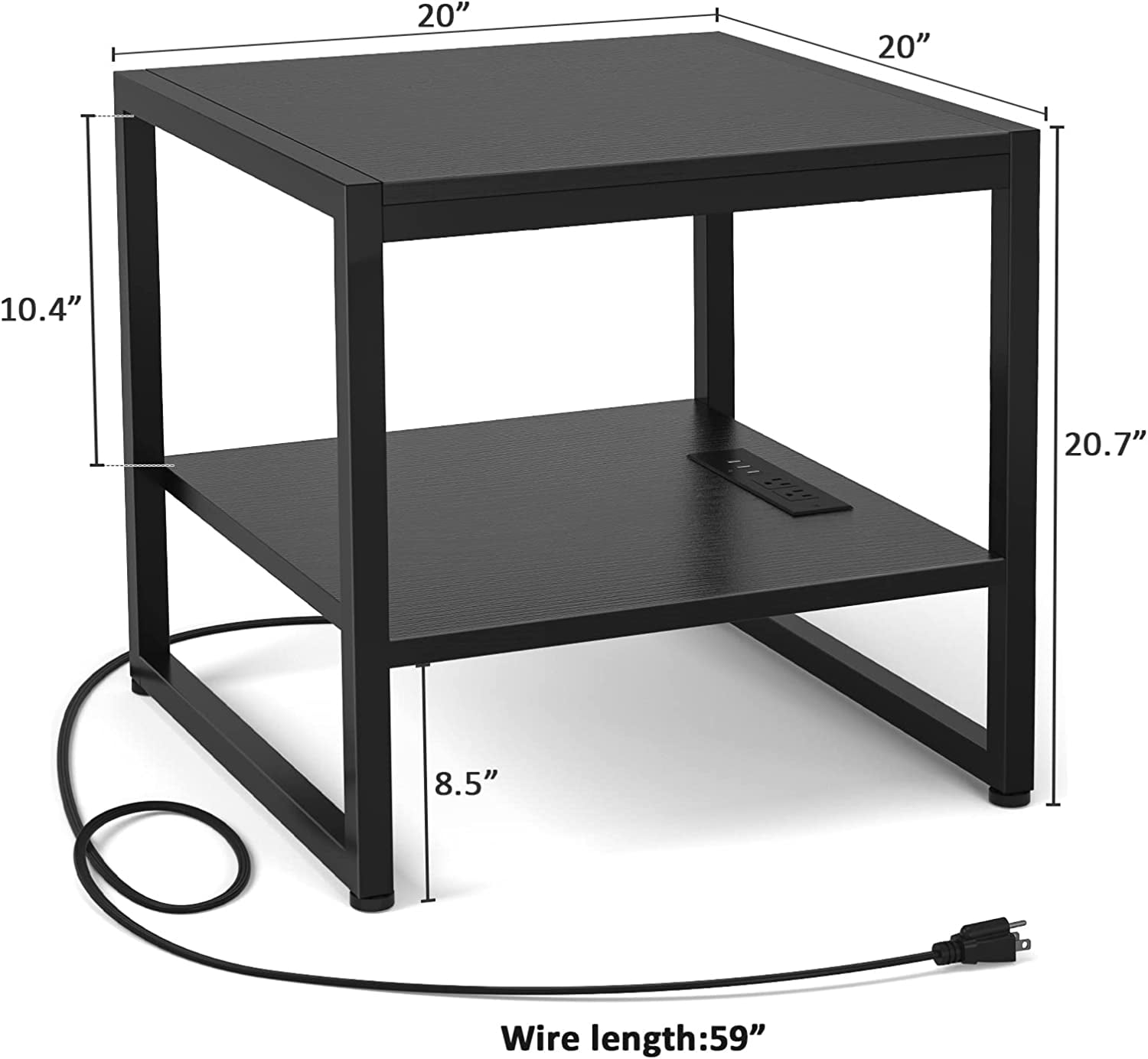 iSunirm Mini Refrigerator Stand with Charging Station, 2-Tier Portable Fridge Table with Storage for Dining, Kitchen, Living Room, Black