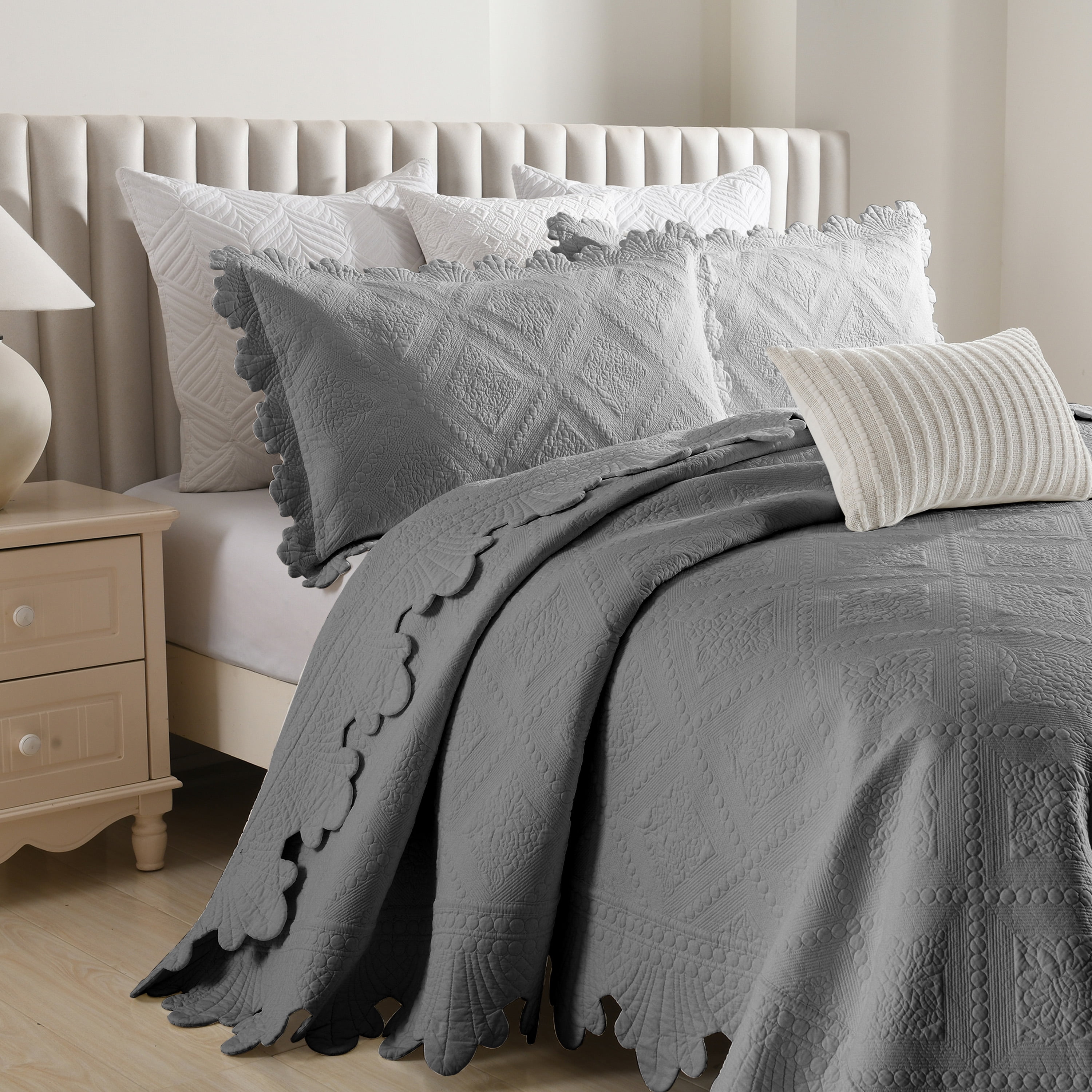 MarCielo 3Pcs 100% Cotton Oversized Quilt Bedspread Coverlet Set TK