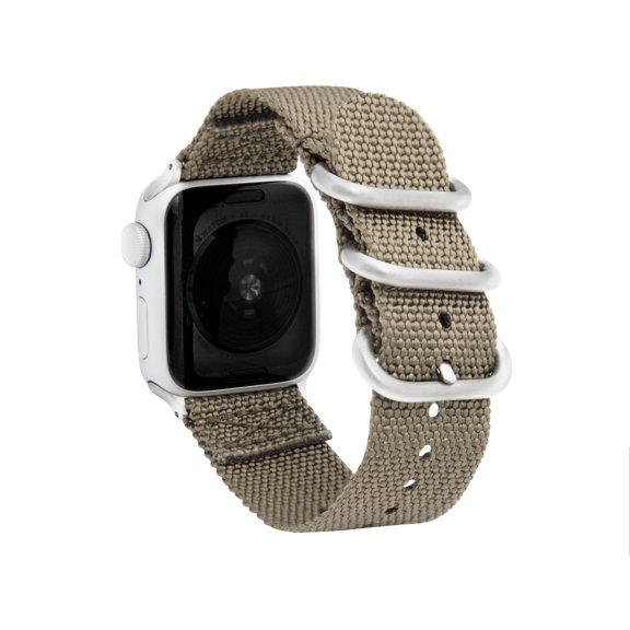 Bandini 2 Piece Nylon Band for Apple Watch Band 41mm 40mm 38mm for Women Men, Replacement 3 Loop Strap for Nylon Apple Watch Band Series 9 8 7 6 5 4 3 2 1 SE & iWatch - Beige / Silver