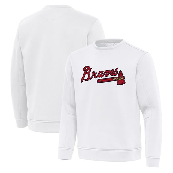 Men's Antigua White Atlanta Braves Relevant Lightweight Pullover Sweatshirt