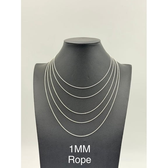 925 Sterling Silver Rope Chain Necklace 1mm 16" Italy
