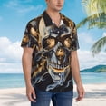 thumbnail image 3 of Balery Fiery Skull Trio Camisas hawaianas de manga corta para hombre, camisas playeras de corte holgado, camisas de vacaciones con botones,X-Large, 3 of 7