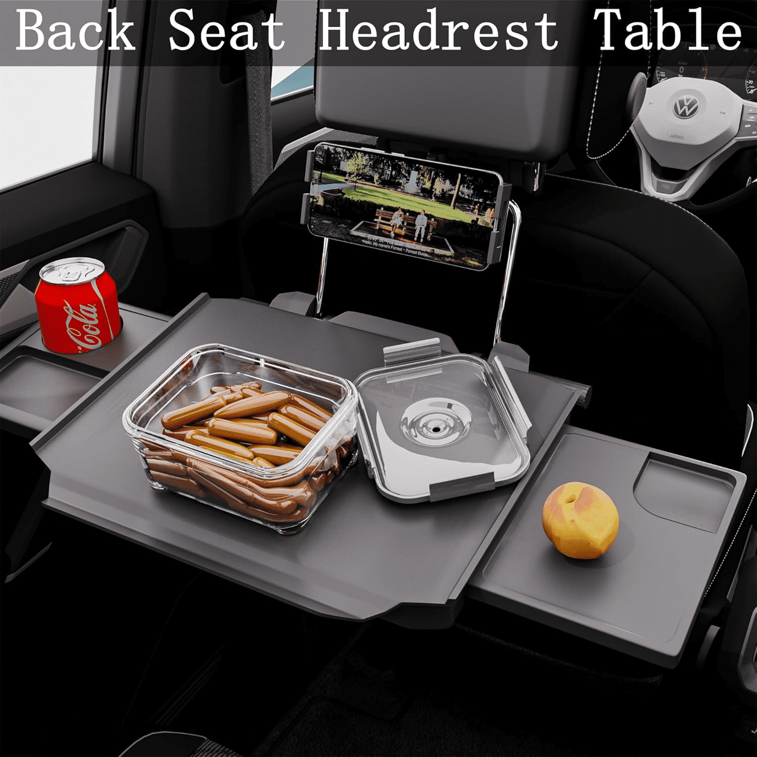 2 in 1 Large Car Steering Wheel Tray/Back Seat Headrest Table with Phone Holder for Eating Food Drink and Writing Work, Car Steering Wheel Desk Laptop Mount - Gifts for Truck Drivers