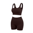 thumbnail image 4 of VBVC Women's Square Neck Workout 2 Piece Short Set , High Waist Yoga Outfit For Women , Ladies' Slim Stretch Athletic Tracksuit,Coffee,Free Size, 4 of 7