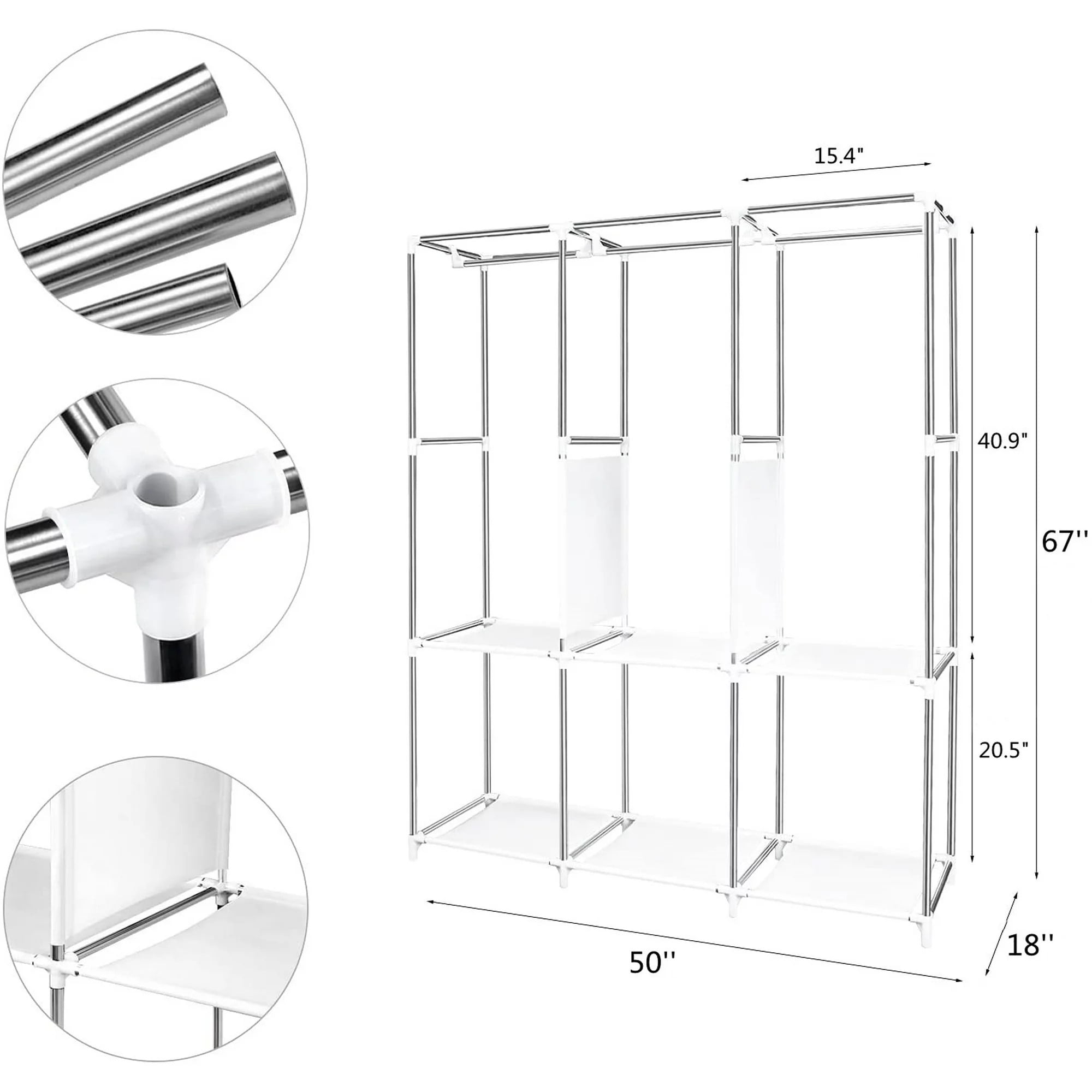 YQSDG 3-Shelf Portable Wardrobe Closet Organizer with Hanging Space, Grey