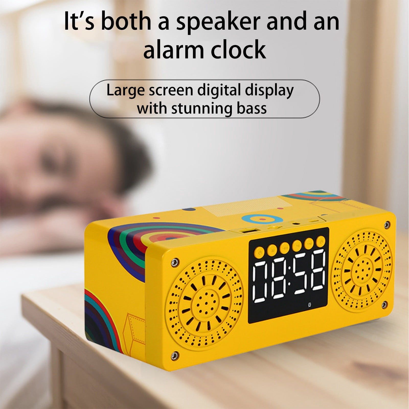 maho A10 Wooden Clock Multi-function Bluetooth Audio U Disk Card Gift Gift Mobile Phone Computer Speaker Bluetooth Speaker for Gift, Shower, Party, Home, Travel