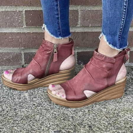 

Sunvit Womens Wedge Sandals Open Toe Beach Sandals Fashion Casual Summer Slide Sandals #92 Red