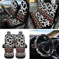 thumbnail image 3 of Yuyamidu Cow Print Car Seat Cover Full Set Western Aztec Steering Wheel Cover Auto Seatbelt Pads Coaster Trash Can Air Vent Holder Rear View Mirror Cover Car Coasters Keychain 15 Packs, 3 of 7