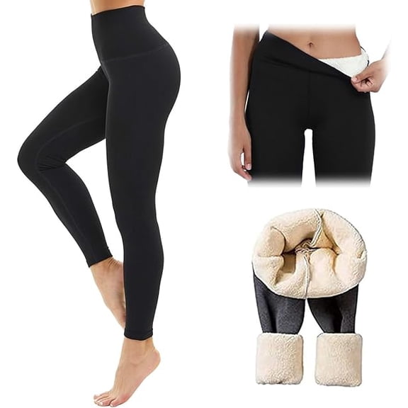 Lambskin Winter Leggings, Lined Leggings Plus Size Fleece Leggings for Women High Waisted Tummy Control Leggings