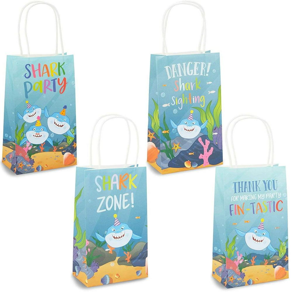 24 Pack Shark Party Favor Gift Bags with Handle, 9 x 5.3 x 3.15 inches