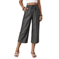 thumbnail image 2 of Capris for Women with Pockets Petite Pants Drawstring Casual Pull on Palazzo Trousers with Pockets Loose High Waisted Wide Leg Lounge Pants Dark Gray XL, 2 of 7