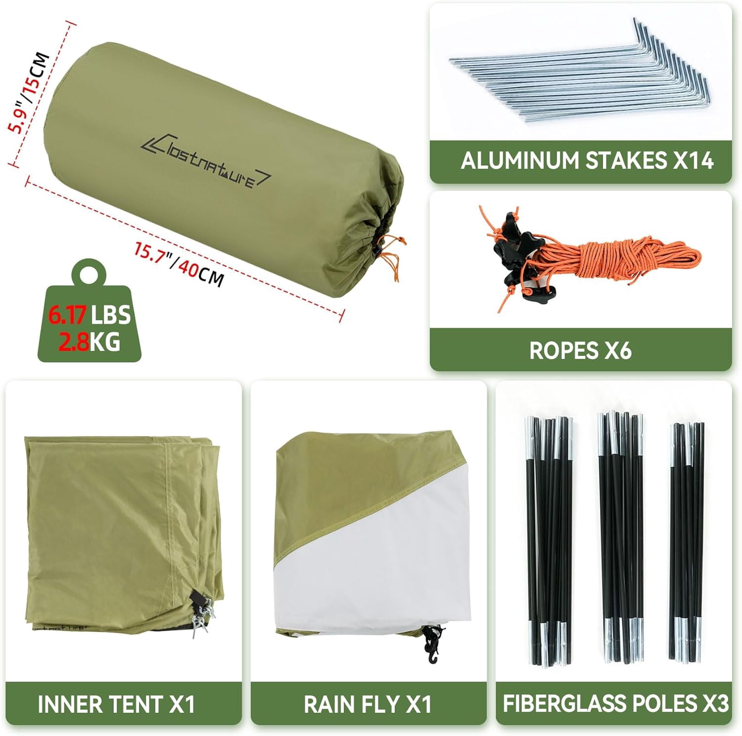 Waterproof 2 Person Camping Tent with Porch Lightweight Dome Shelter for Hiking Backpacking