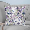 thumbnail image 4 of Pillow Covers 16x16 Set of 2, Pink Flowers Throw Pillow Covers Decorative Couch Cushion Cover, Spring Floral Purple Butterflies Watercolor Microfiber Soft Square Pillowcases for Bedroom Sofa, 4 of 7