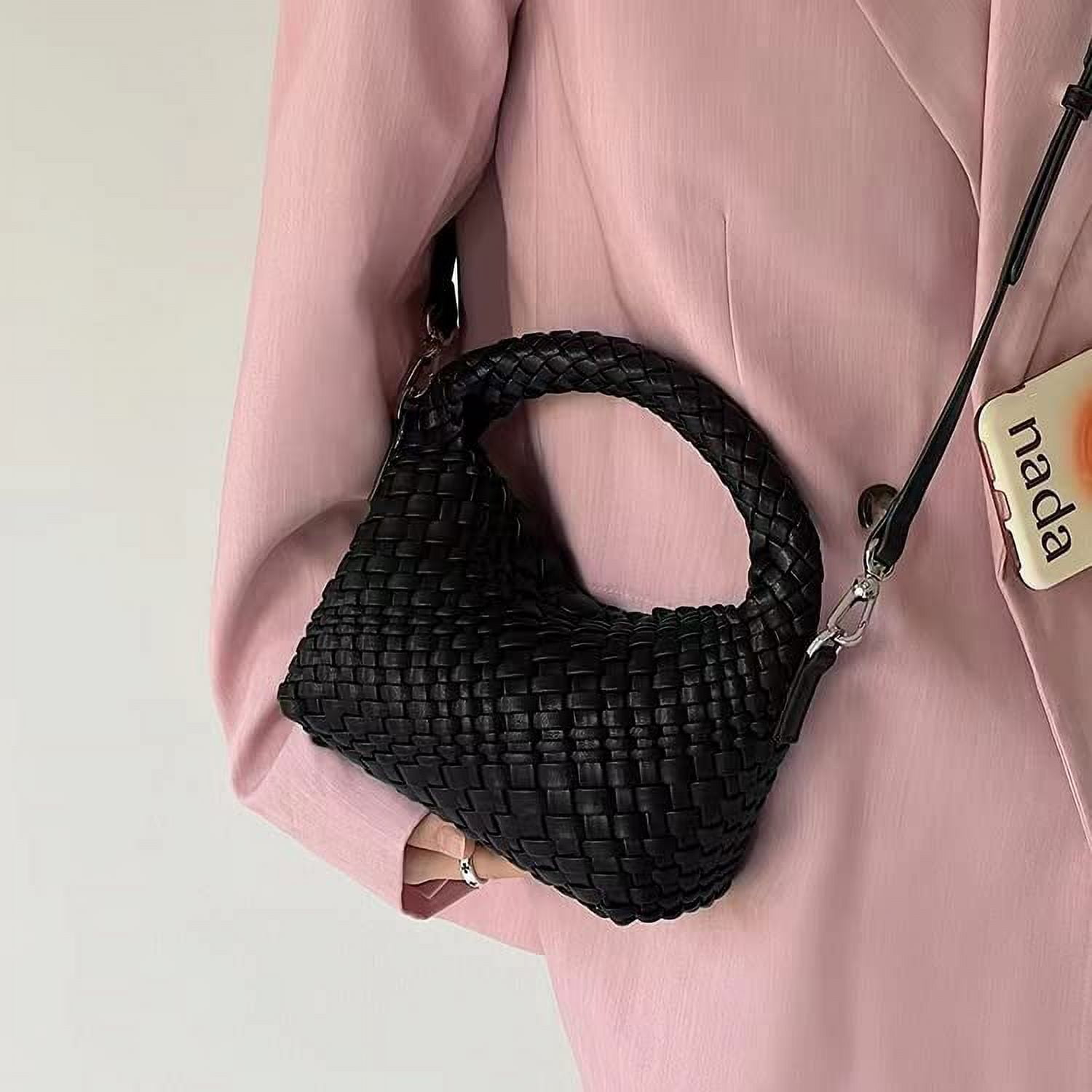 MMYGU Women Woven Tote Small Crossbody Bag, Weave Quilted Purse Square Shoulder Bag Woven Handbag with Detachable Strap