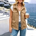 thumbnail image 6 of Women's Casual Cargo Vest Zip Up Sleeveless Drawstring Waist Utility Waistcoat Multi Pockets Outdoor Travel Layering Gilet Jacket Khaki, 6 of 8