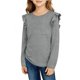thumbnail image 5 of Camiseta de manga larga con encaje de color liso para niña, camisa básica informal de manga larga para niña, jersey de cuello redondo con bolsillo para niña, top de poliéster para niña, 5 of 6