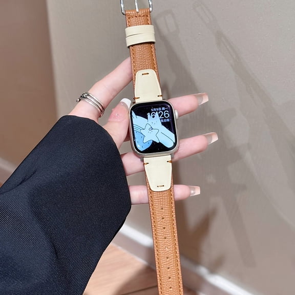 BandPlus For Apple Watch Band 38/40/41/42mm(Series 11/10) Leather Watch Band, Adjustable Strap for Elegant Business Fashion Wristwatch Bands Replacement for Women Girls, Brown