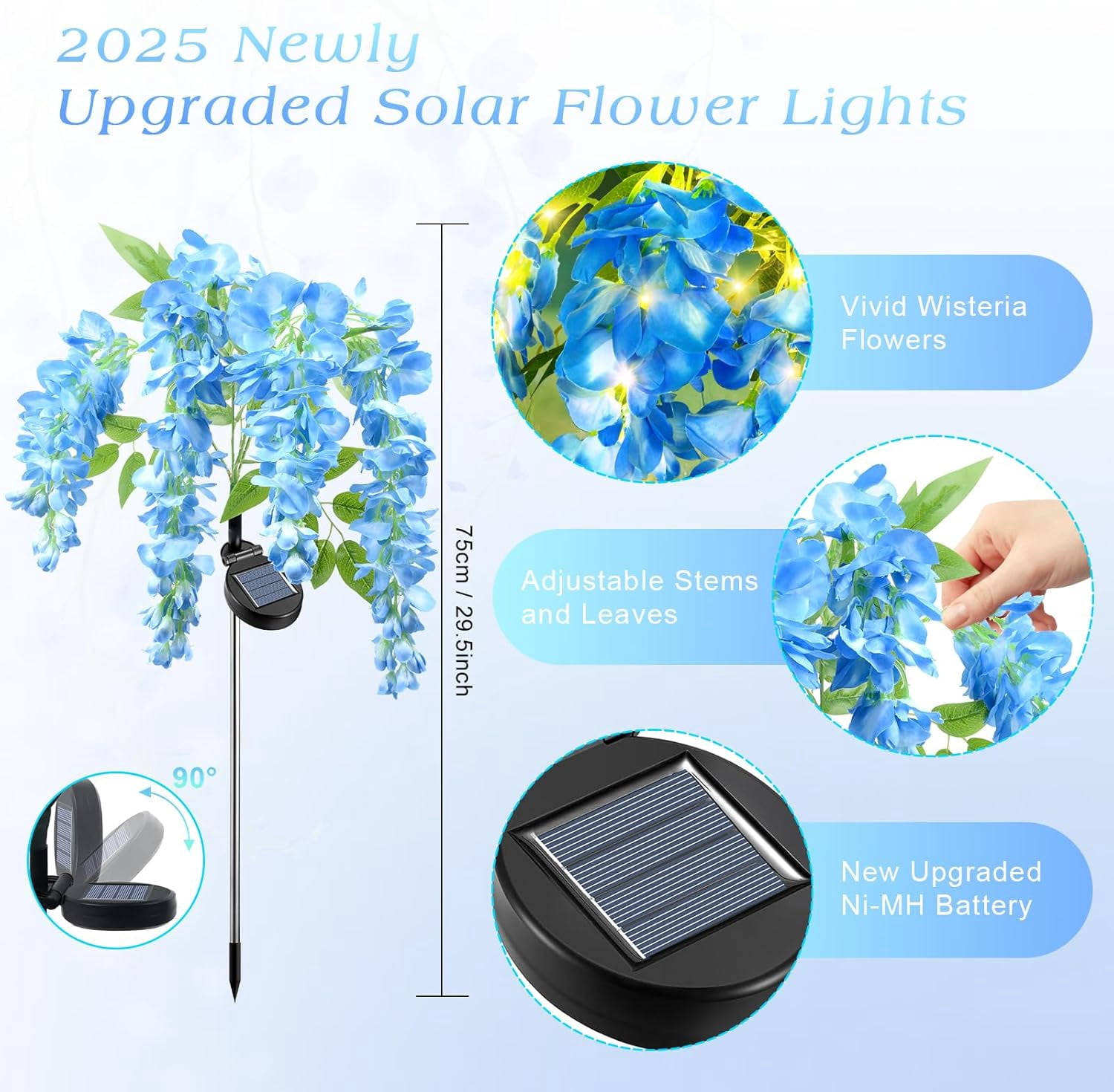 Ninonly Solar Garden Lights, 2-Pack Solar Pathway Lights, 2 Lighting Modes, Solar Wisteria Flower Lights Outdoor, Waterproof, for Landscape, Courtyard, and Lawn Decor
