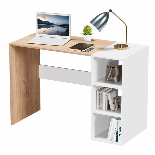 Escritorio minimalista MORU LINK Roble y Blanco con estantes