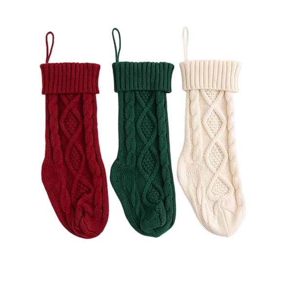 Medias Navideñas Wosthever Tejidas Personalizadas 3 Piezas con Cable Bordado