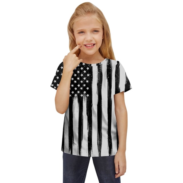 Gibobby Blusas Elegantes Día de la Independencia para niños pequeños 4 de julio Camisetas estampadas con gráficos en 3D Niños Niñas Novedad Camisetas de manga corta Unisex Casual (Gris, 4-5 Años)