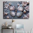 thumbnail image 4 of Mudket Framed Wall Art Ready to Hang, Blue Gray Pearl Butterfly Floral Wall Decor, Botanical Flower Canvas Print, Wall Pictures for Living Room Bedroom Office, for Home Decor - 12"L x 8"W, 4 of 10
