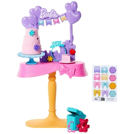 Barbie World Doll Birthday Party Set with Cake, Presents, Sticker Accessories [Walmart Exclusive]