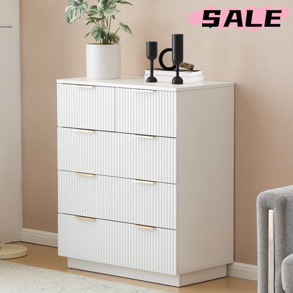 Hassch Modern Dresser with 5 Drawers for Bedroom, Chest of Drawers, Storage Cabinet for Living Room, Hallway, Office, White