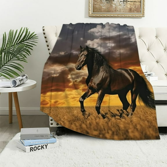 Sheronv Horse Theme Warm Lightweight Soft Fleece Blanket All Seasons for Living Rooms Sofa Decor Cow Gifts 3 Sizes 40x50in