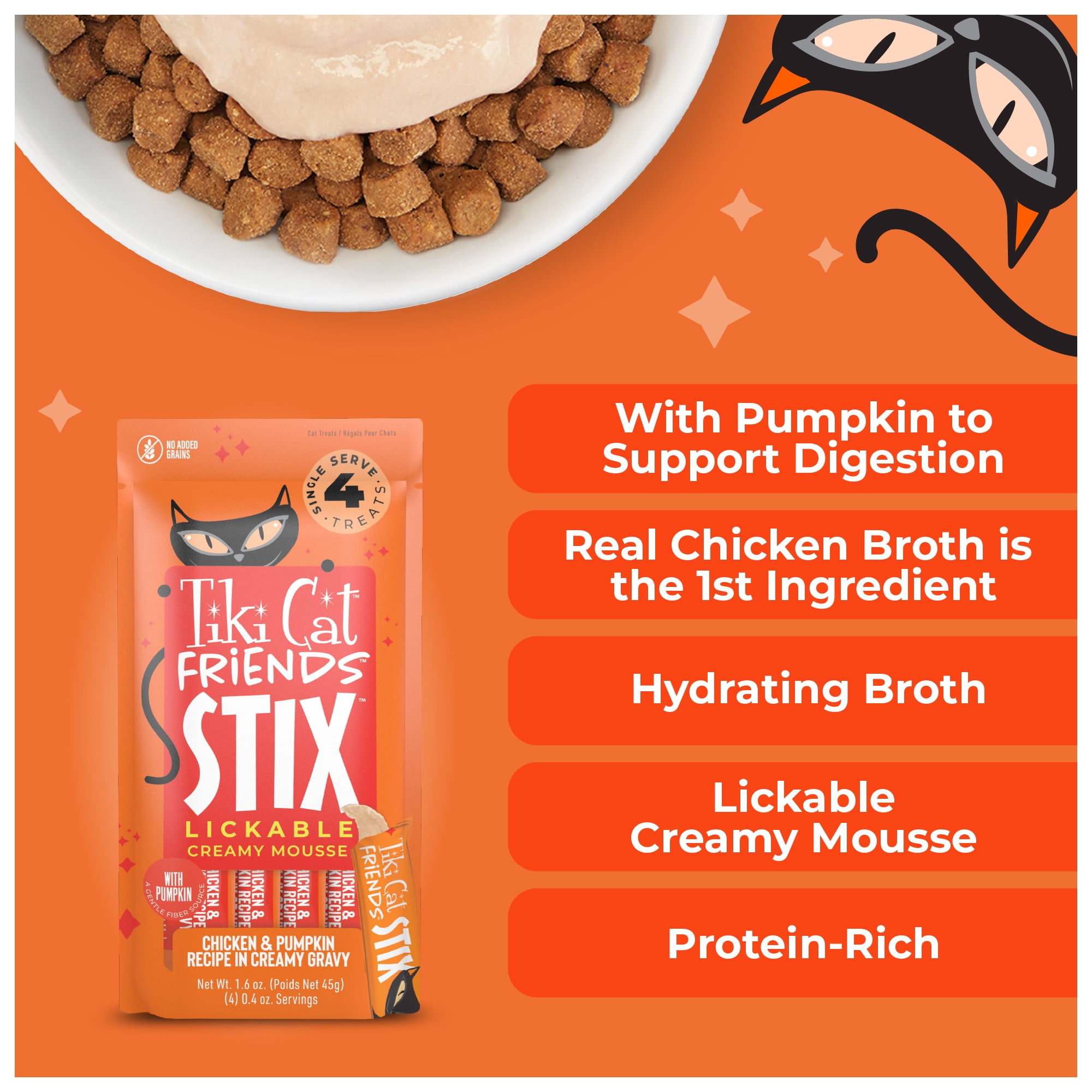 (4 pack) Tiki Cat Friends Stix Chicken & Pumpkin Flavor, 1.6 oz. Pouch
