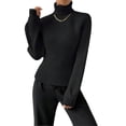 thumbnail image 2 of Sweater for Women High Neck Ribbed Knit Sweater Trendy Clothes Black S, 2 of 10