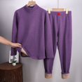 thumbnail image 2 of sususu Pants Sets Women 2 Piece Outfits,Matching Set Women's Winter Trousers Suit Cozy Thermal Set Soft Casual Homewear Outfit High Elastic Waistband Comfort Wear - Dark Purple, 2 of 6