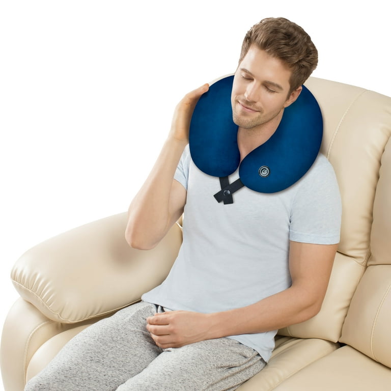 Fabric Blue Vibrating Microbead Neck Massage Travel Pillow For Home, Office