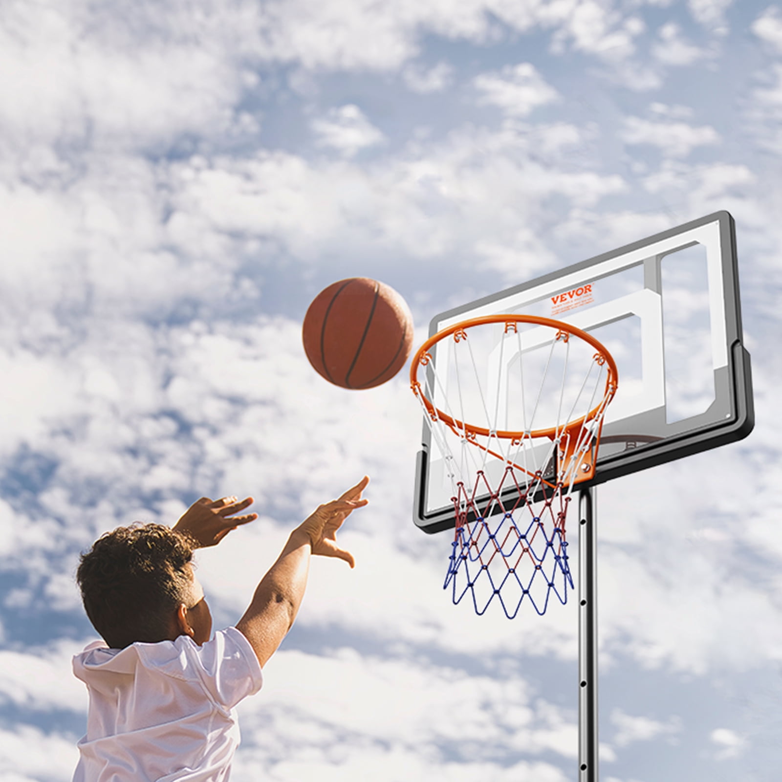 KFFKFF 32" Basketball Hoop, 5-7 ft Adjustable Height Premium PC Backboard Portable Hoop Goal System with Wheels for Junior Kids Teenagers Youth, Indoor Outdoor Basketball Game Play