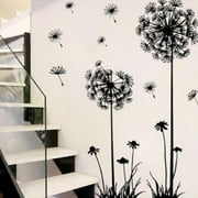 50*70cm Removable Black Beautiful Dandelion Wall Stickers Living Room Bedroom Dream Of Flying Wall Sticker Home Decor Sticker On The Wall Decals, DIY dandelion art wall decor decals
