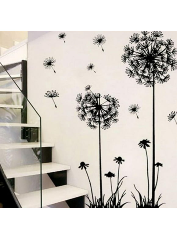 50*70cm Removable Black Beautiful Dandelion Wall Stickers Living Room Bedroom Dream Of Flying Wall Sticker Home Decor Sticker On The Wall Decals, DIY dandelion art wall decor decals