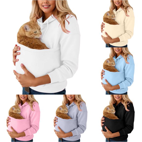LIIPEE Womens Casual Hoodies Solid Color Long Sleeve Hooded Sweatshirts With Pet Pocket Ladies Fall Winter Cozy Everyday Pullover,L