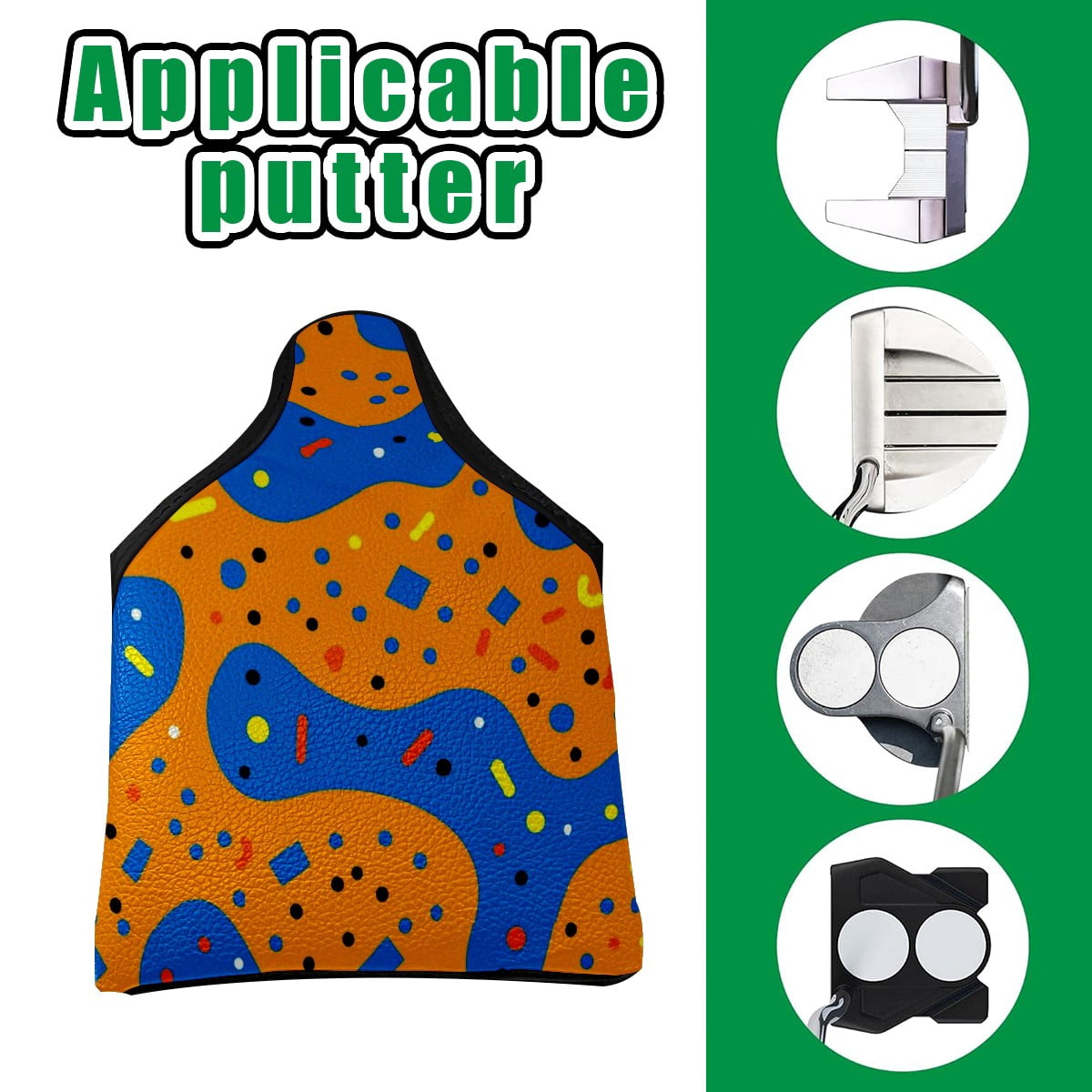 Golf Mallet Putter Cover Premium Leather Golf Putter Head Cover with Magnetic Closure Golf Cover for Men and Women Orange Blue Polka Dots