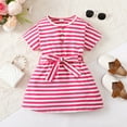 thumbnail image 2 of 6T Little Girls Dress 6 Years Girls Short Sleeve Dress Round Neck Little Girls Summer Stripe Dress Pink, 2 of 7