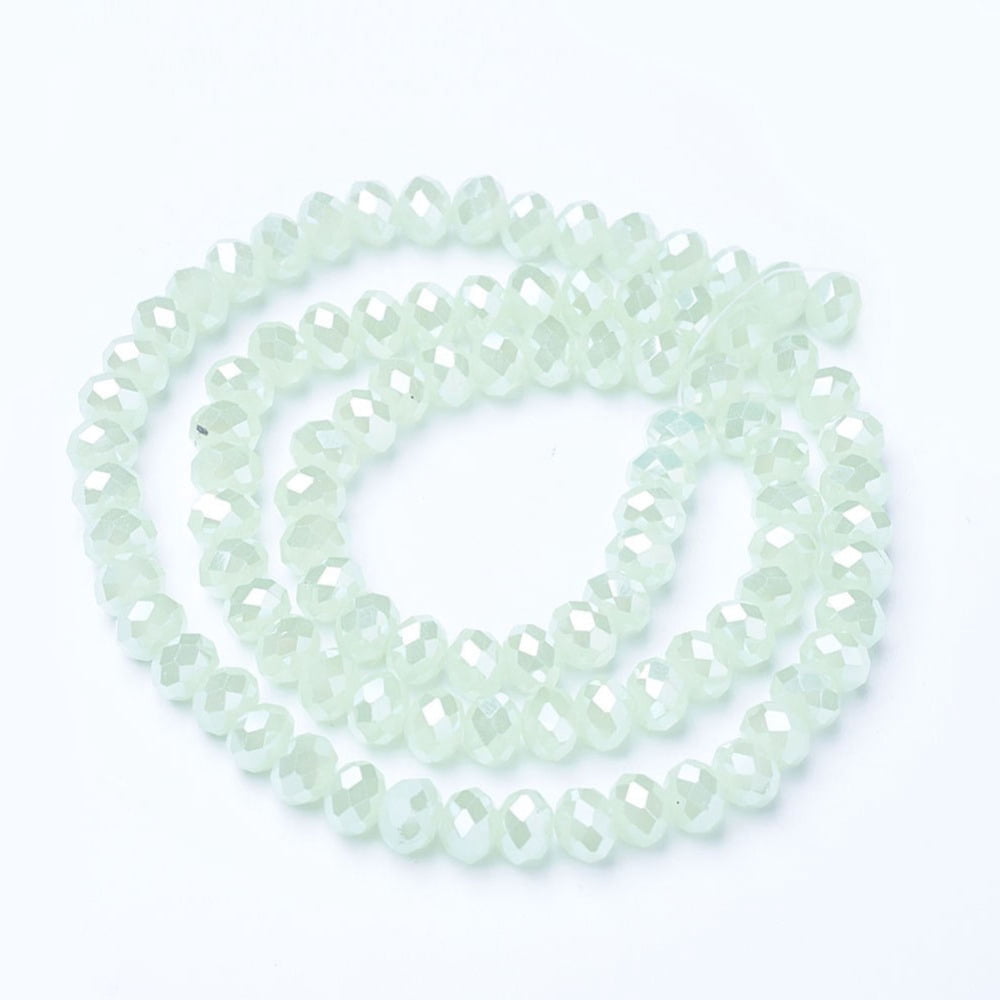 Electroplate Glass Beads Strands Imitation Jade Beads AB Color Plated Faceted Rondelle Pale Green 10x8mm Hole: 1mm about 65~66pcs/strand 20.8~21.2 inch(53~54cm)