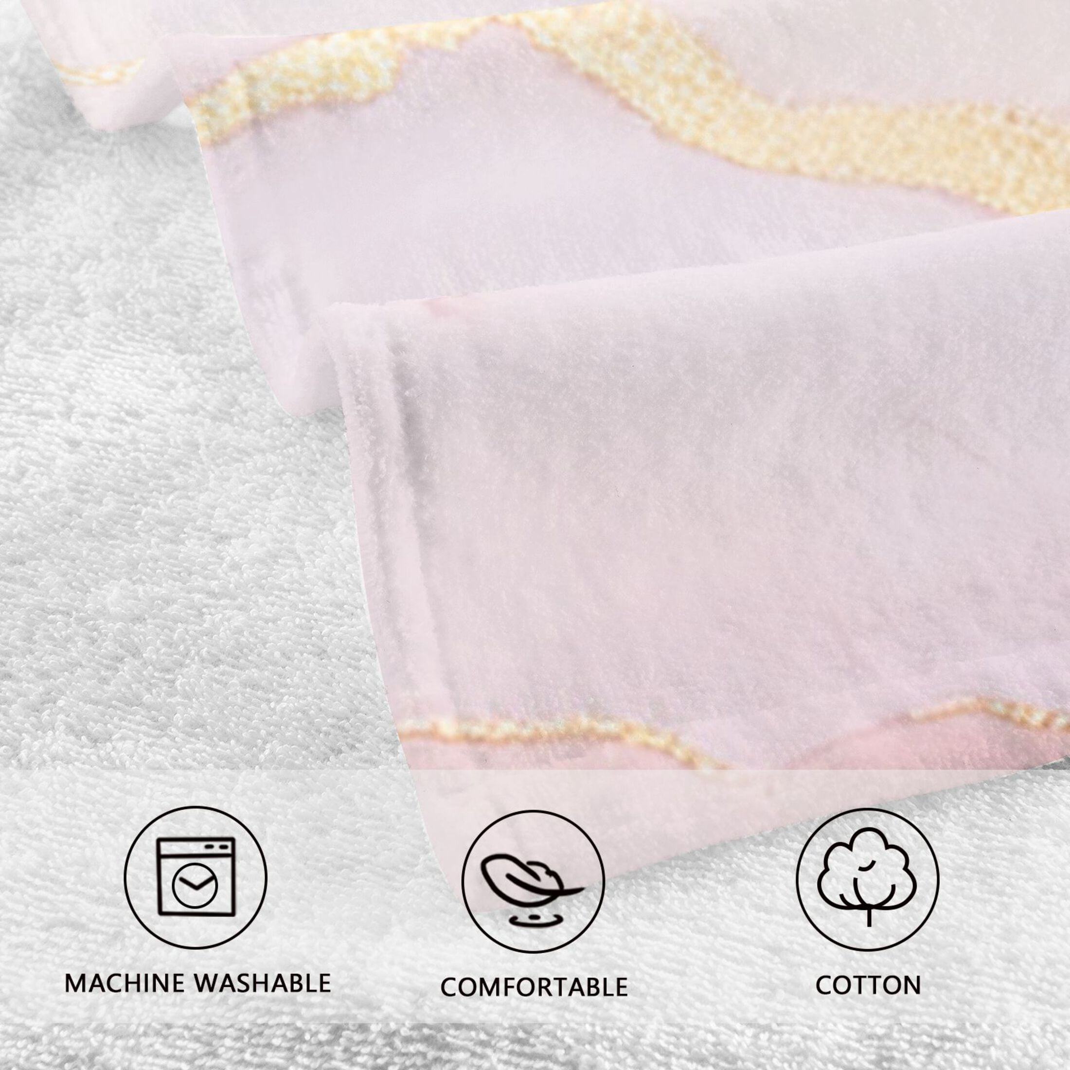 2 Pcs Hand Towel Set Light Pink Gold Marble Cotton Absorbent Soft Face Towels Bath Towels for Bathroom Kitchen Shower Hotel Decor 16"x28"