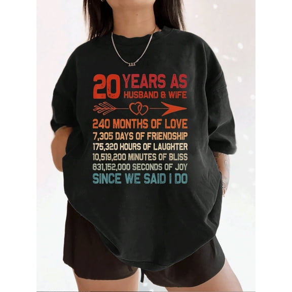 Retro 20th Wedding Anniversary Shirt for Husband and Wife 20 Years Married Vintage Graphic Tee Funny Anniversary Gift for Couples Since We Said I Do