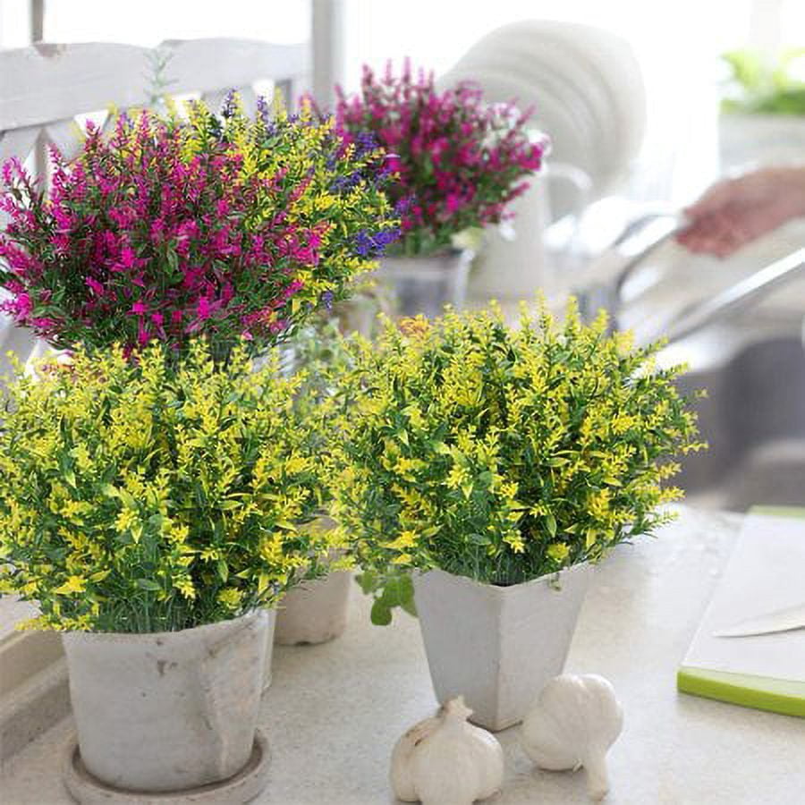Baumaty 24 Bundles Outdoor Artificial Lavender Fake Flowers UV Resistant Shrubs, Faux Plastic Greenery for Indoor Outside Hanging Plants Garden Porch Window Box Home Wedding Farmhouse Decor (Yellow)