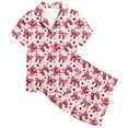 thumbnail image 3 of Kids Pajamas Girls Kids Girls Heart Printed Lapel Short Sleeve Top and Shorts Satin Pajamas Set with Buttons Designed Pyjama Bebe Fille Pink 4 Years-5 Years, 3 of 4