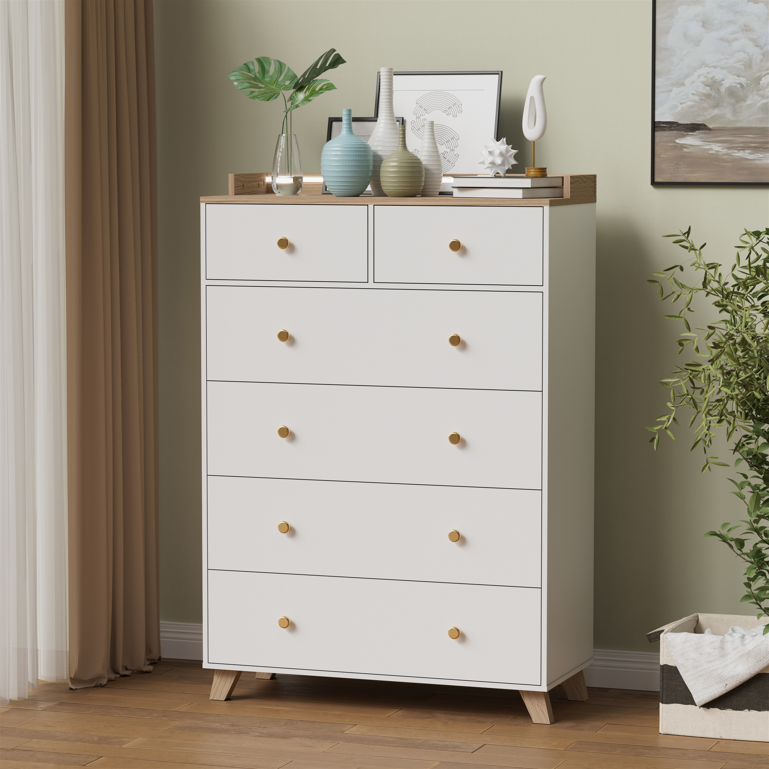 VIVISPECIAL White Dresser for Bedroom, 6 Drawer Dresser Tall Dresser with LED Lights, Large