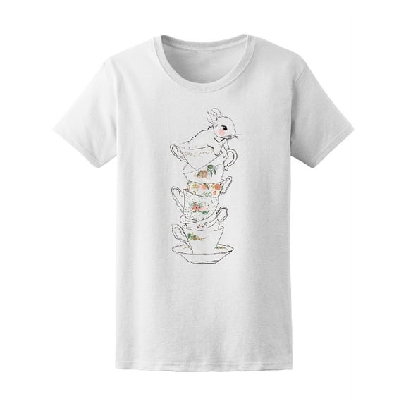 Cups With Flowers And Rabbit T-Shirt Women -Image by Shutterstock, Female Large