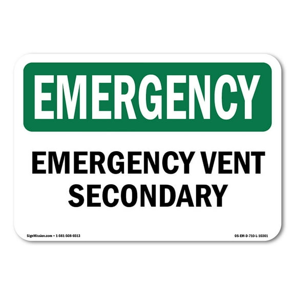 OSHA EMERGENCY Sign - Vent Secondary | Plastic Sign | Protect Your Business, Construction Site, Warehouse & Shop Area | Made in the USA
