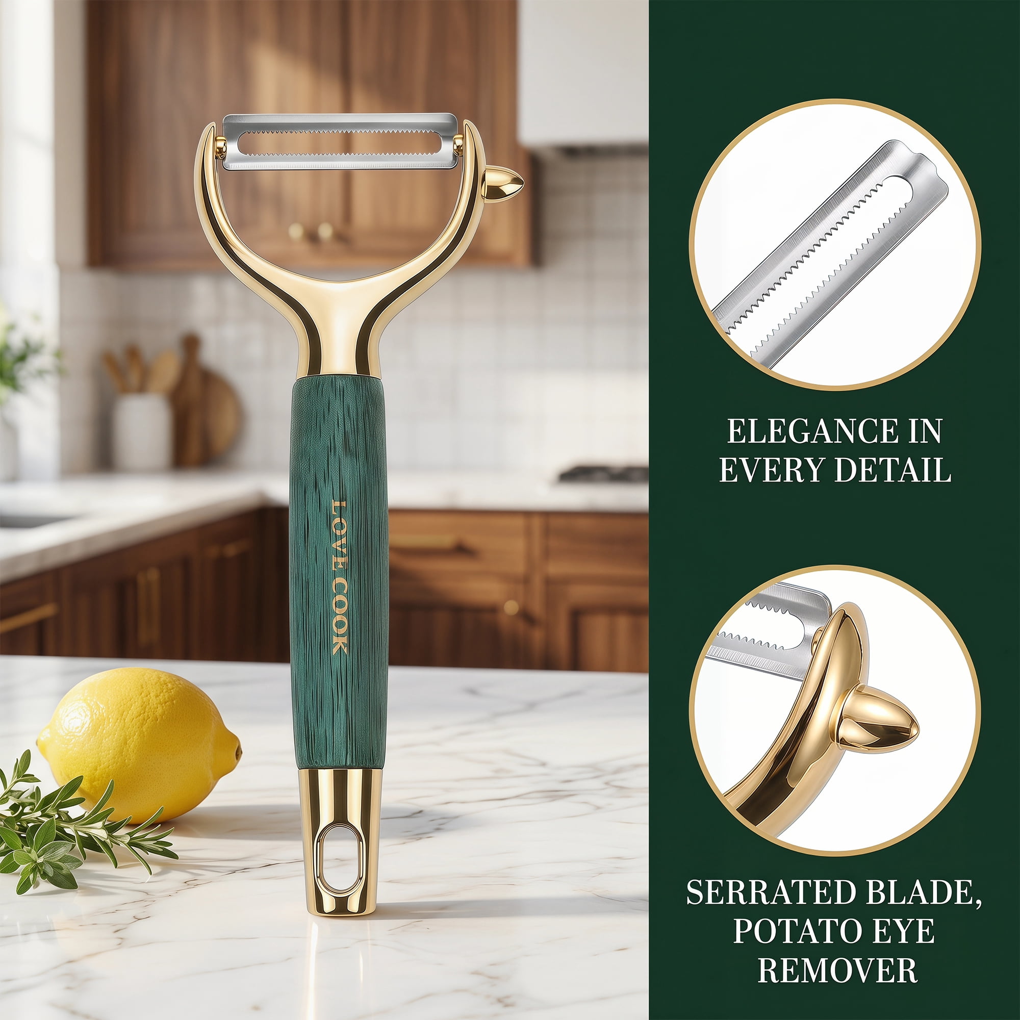 Unique Bargains Stainless Steel Ergonomic Peeler with Hang Handle Gold-1 6.6" x 2.8"