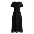 thumbnail image 6 of Xaqiouau Women's Notched V Neck Short Sleeve Lace Hem Maxi Dress Smocked Waist Casual Boho Long Dress with Pockets, 6 of 7