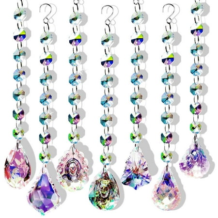 

Tmosphere Pack of 7 Crystal Sun Catcher Craft Pendants DIY Colorful Hanging Bead Chandelier Ornament Curtain Suncatcher with Hook